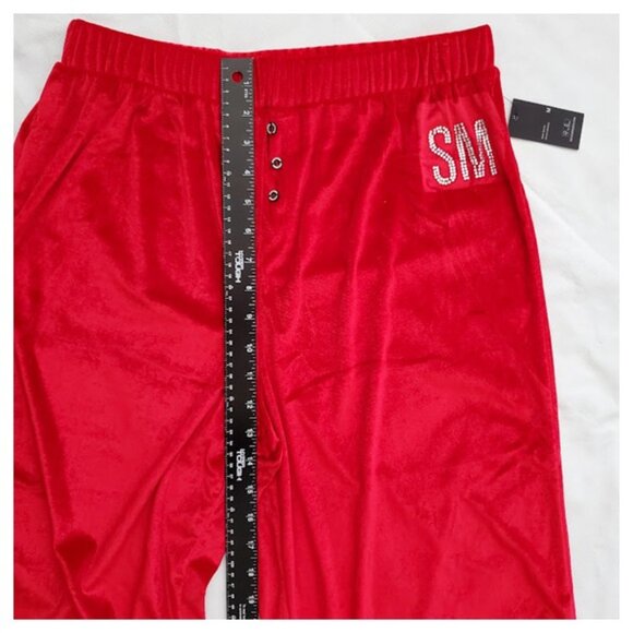 NWT Velvety Red Pajama Bottoms Rhinestone SM Logo Steve Madden Sz M Pyjamacore - Picture 6 of 10